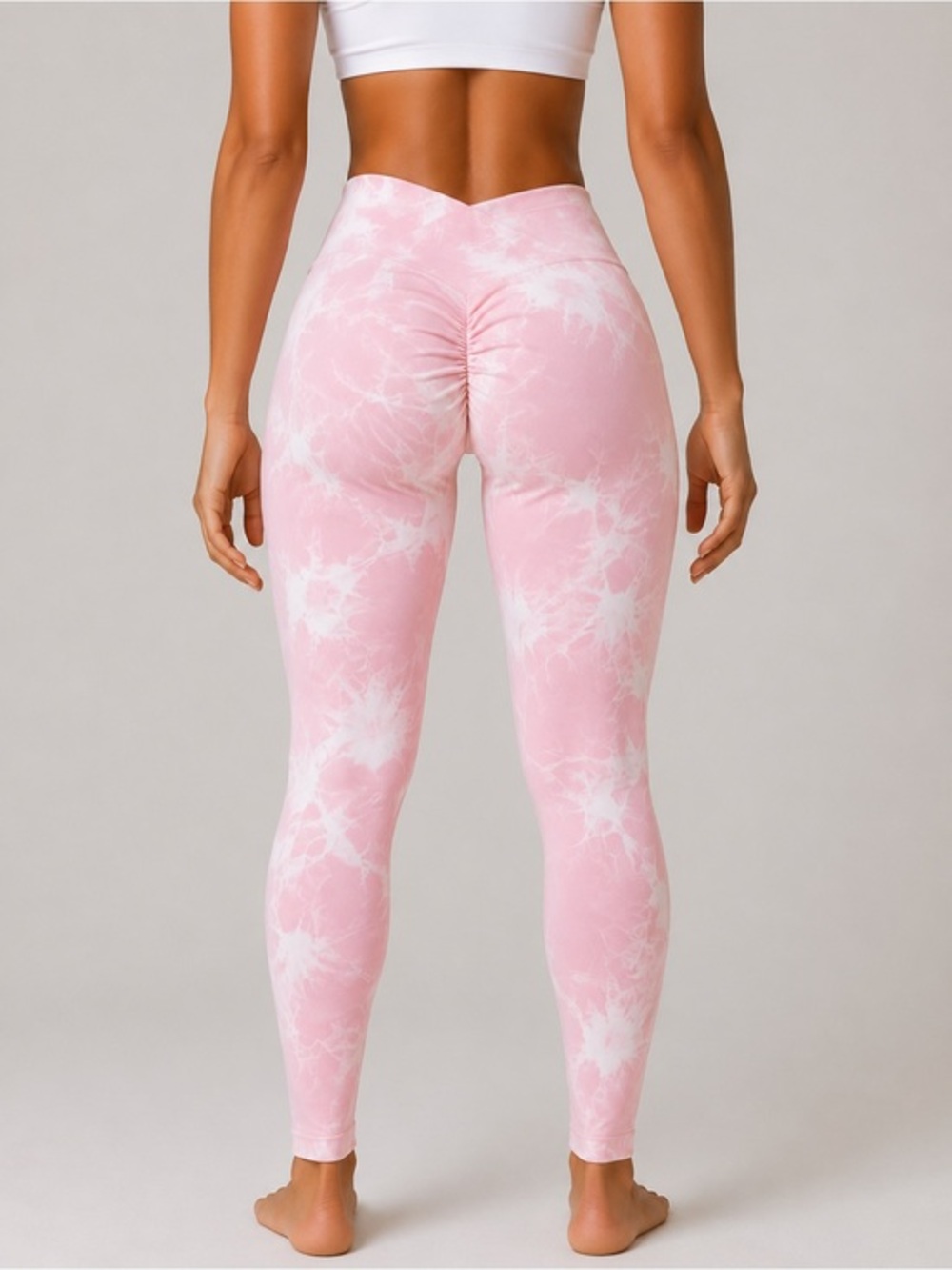 High-Waist Pink Tie-Dye Scrunch Leggings